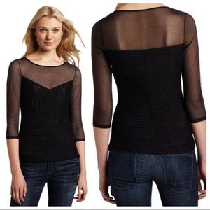 Black BCBG Amora Top sheer mesh / tulle 1/3 sleeve